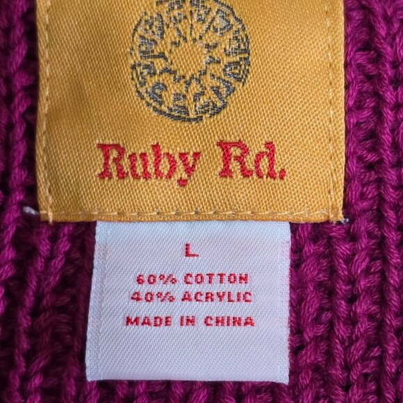 WOMENS RUBY RD CARDIGAN SWEATER RUFFLED EDGES PLUM COLOR ROSSETTE CLOSURE SIZE L - Picture 2 of 7